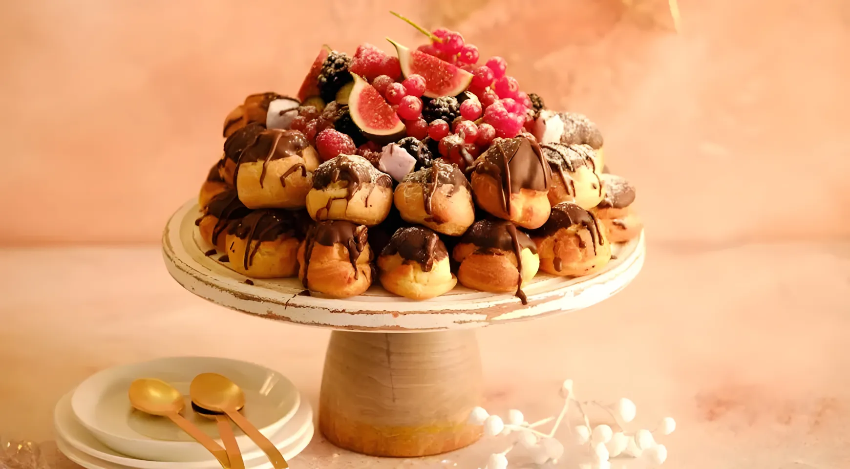 Profiteroles ringkage med chokolade